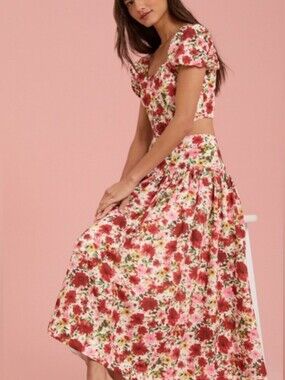 Altar'd State Marlea Floral Midi Gatheted Skirt Cottagecore Size L
